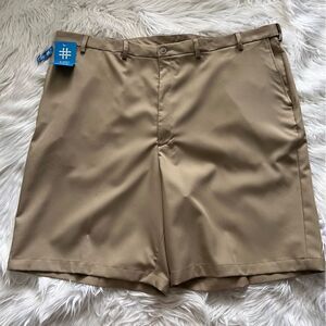 NWT Haggar Shorts Mens 50W Cool 18 Pro Expandable Waist Stretch Khaki